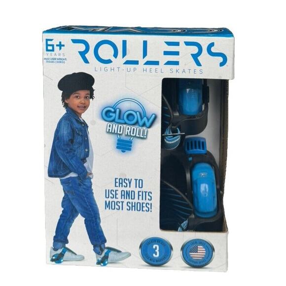 MADD GEAR ROLLERS - LIGHT UP HEEL SKATES - Glow And Roll - BLUE - New - Picture 1 of 4
